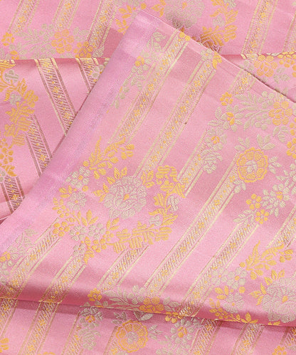 Handloom_Pink_Pure_Satin_Silk_Tanchoi_Banarasi_Fabric_With_Floral_Striped_WeaverStory_04