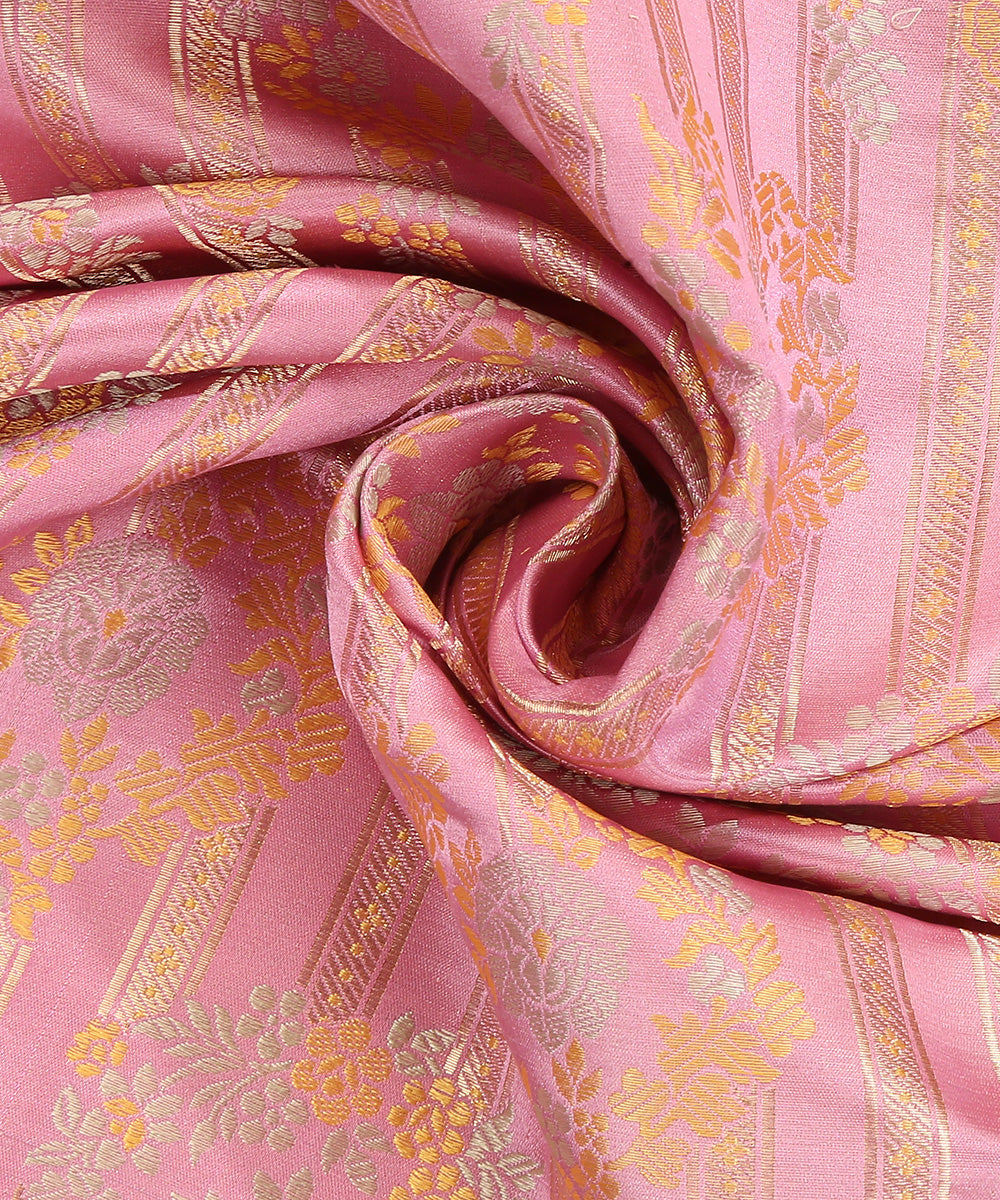 Handloom_Pink_Pure_Satin_Silk_Tanchoi_Banarasi_Fabric_With_Floral_Striped_WeaverStory_05