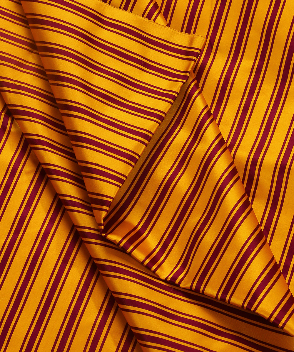 Yellow_And_Purple_Handloom_Pure_Satin_Silk_Striped_Banarasi_Fabric_WeaverStory_04