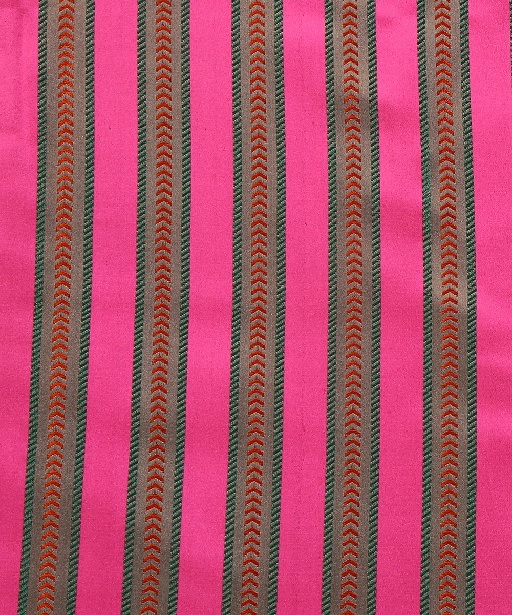Handloom_Pink_Multicolor_Pure_Mashroo_Silk_Striped_Banarasi_Fabric_WeaverStory_03