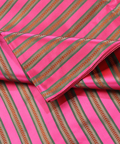 Handloom_Pink_Multicolor_Pure_Mashroo_Silk_Striped_Banarasi_Fabric_WeaverStory_04