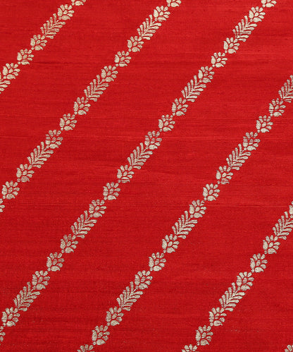 Handloom_Red_Pure_Tussar_Silk_Banarasi_Fabric_With_Zari_Cutwork_Jaal_WeaverStory_03