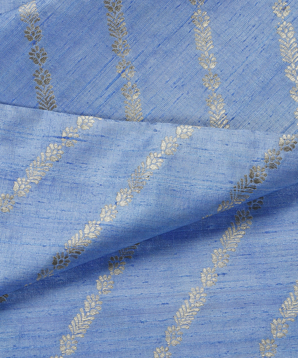 Handloom_Pastel_Sky_Blue_Pure_Tussar_Silk_Banarasi_Fabric_With_Zari_Cutwork_Jaal_WeaverStory_04