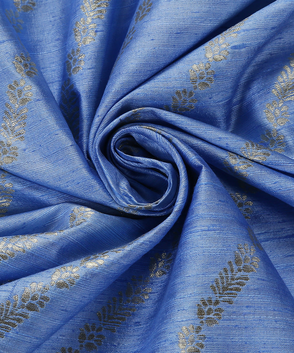 Handloom_Pastel_Sky_Blue_Pure_Tussar_Silk_Banarasi_Fabric_With_Zari_Cutwork_Jaal_WeaverStory_05