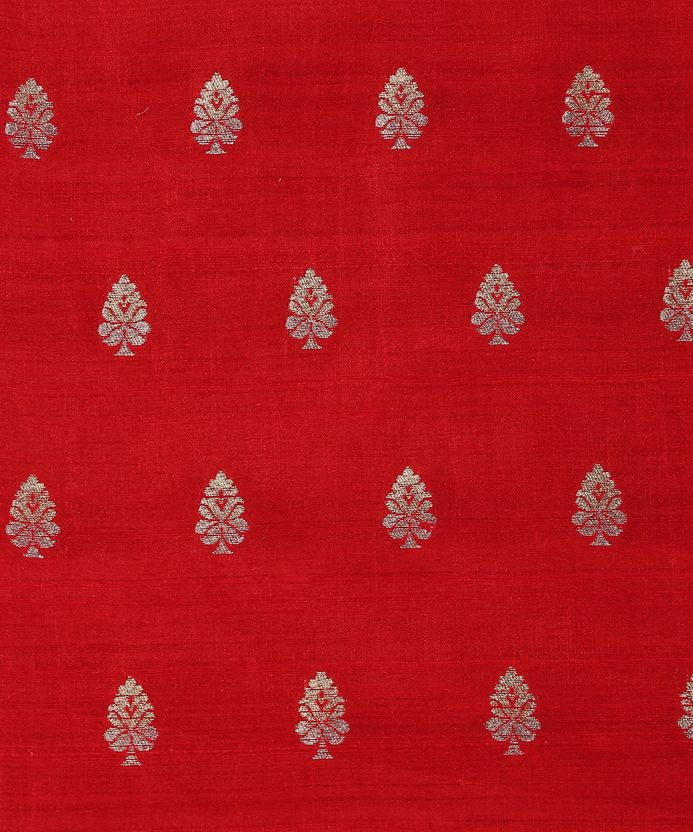 Handloom_Red_Pure_Tussar_Silk_Banarasi_Fabric_With_Sona_Rupa_Cutwork_Booti_WeaverStory_03