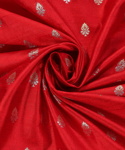 Handloom_Red_Pure_Tussar_Silk_Banarasi_Fabric_With_Sona_Rupa_Cutwork_Booti_WeaverStory_05