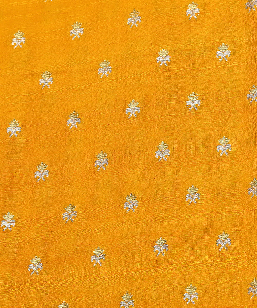 Yellow_Handloom_Pure_Tussar_Silk_Banarasi_Fabric_With_Sona_Rupa_Cutwork_Zari_Booti_WeaverStory_03