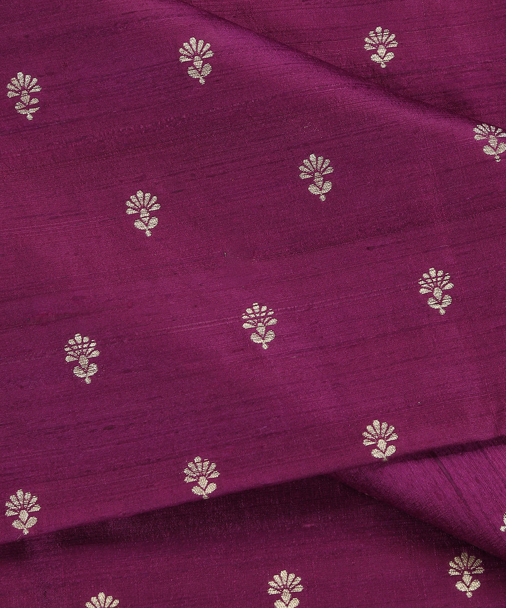 Purple_Handloom_Pure_Tussar_Silk_Banarasi_Fabric_With_Cutwork_Booti_WeaverStory_04