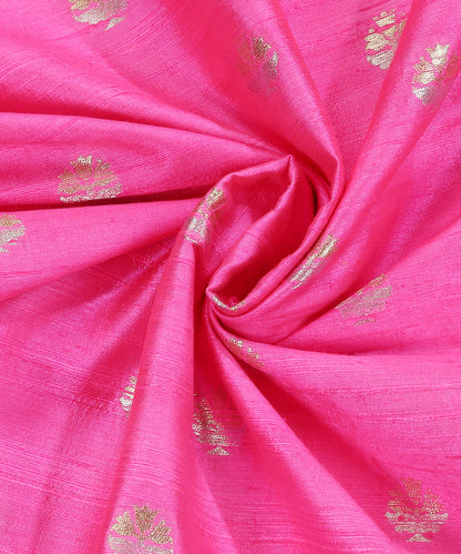 Handloom_Neon_Pink_Pure_Tussar_Silk_Banarasi_Fabric_With_Sona_Rupa_Booti_WeaverStory_05