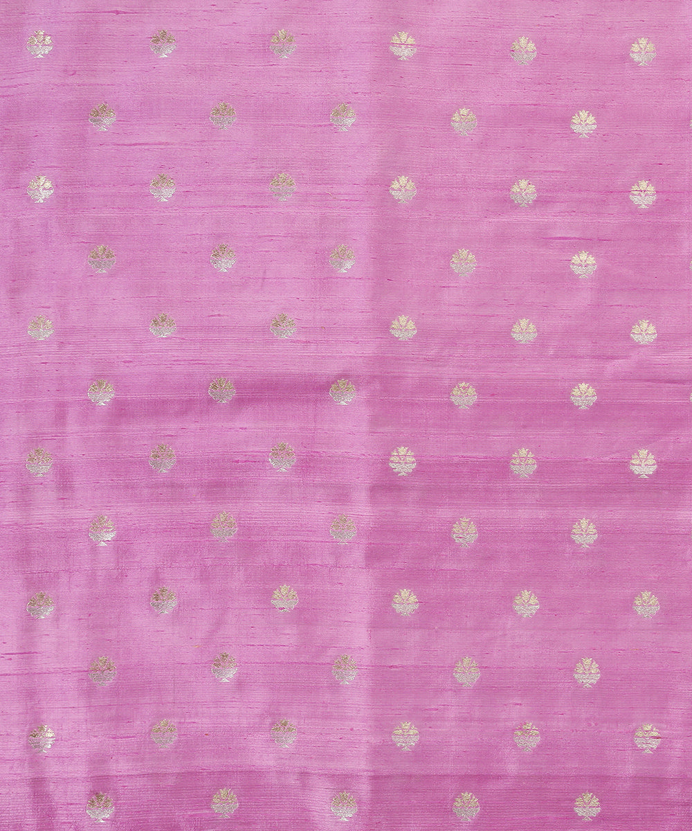 Pastel_Purple_Handloom_Pure_Tussar_Silk_Banarasi_Fabric_With_Sona_Rupa_Booti_WeaverStory_02