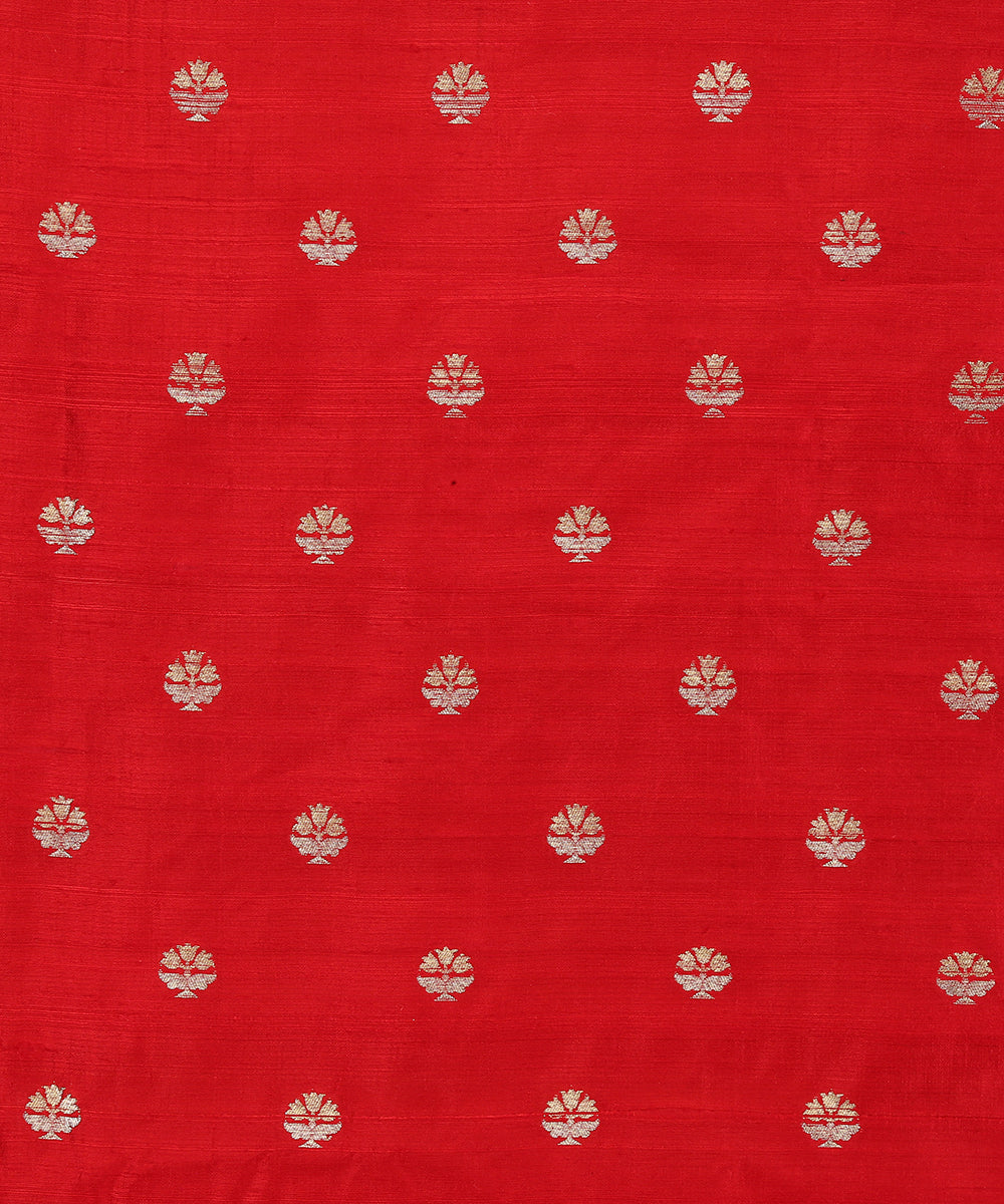 Handloom_Red_Pure_Tussar_Silk_Banarasi_Fabric_With_Sona_Rupa_Booti_WeaverStory_02