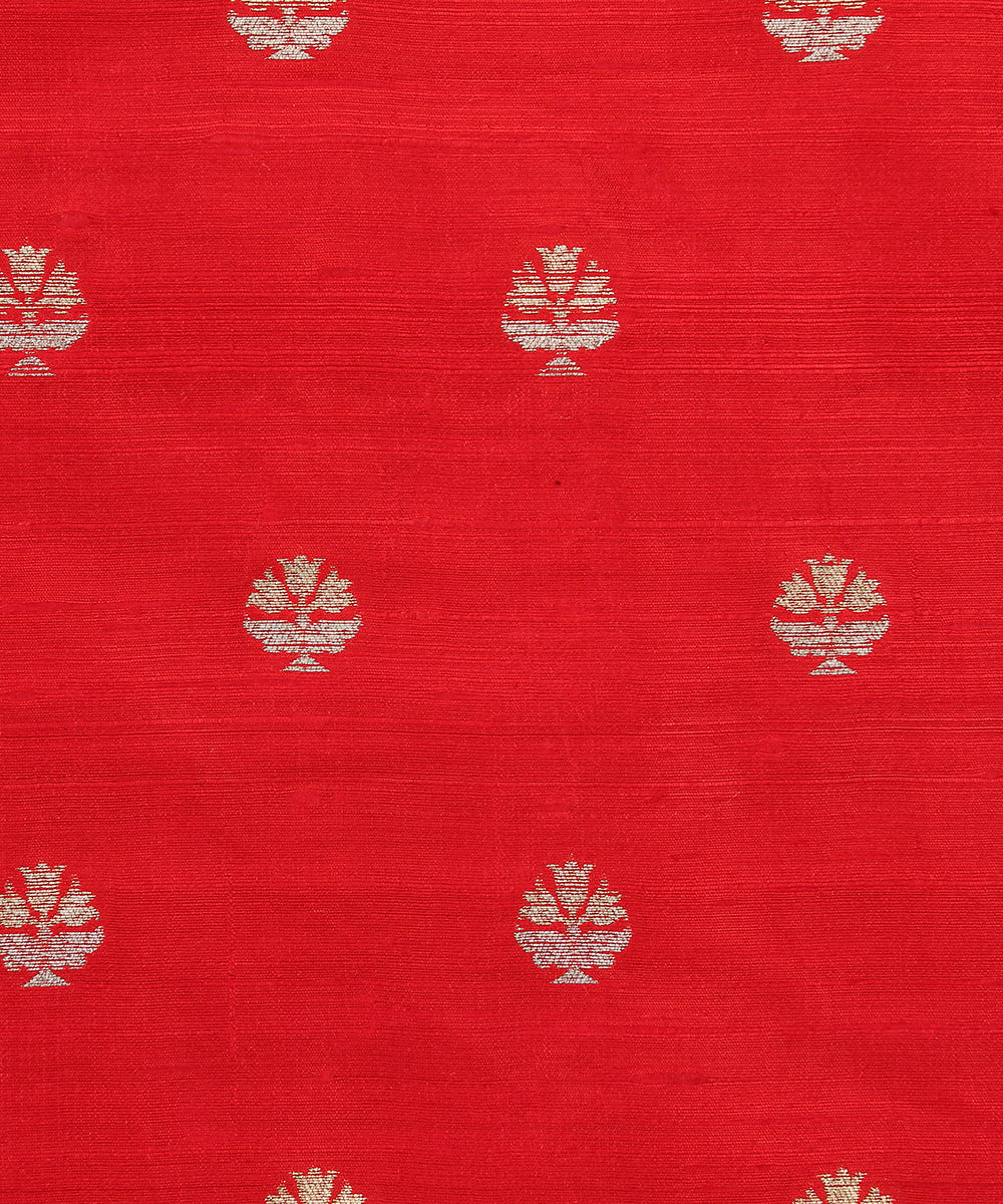 Handloom_Red_Pure_Tussar_Silk_Banarasi_Fabric_With_Sona_Rupa_Booti_WeaverStory_03