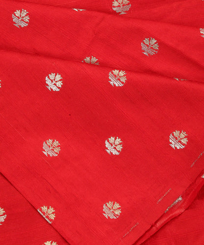 Handloom_Red_Pure_Tussar_Silk_Banarasi_Fabric_With_Sona_Rupa_Booti_WeaverStory_04