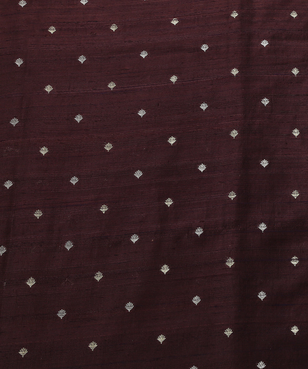 Wine_Handloom_Pure_Tussar_Silk_Banarasi_Fabric_With_Sona_Rupa_Zari_Booti_WeaverStory_02