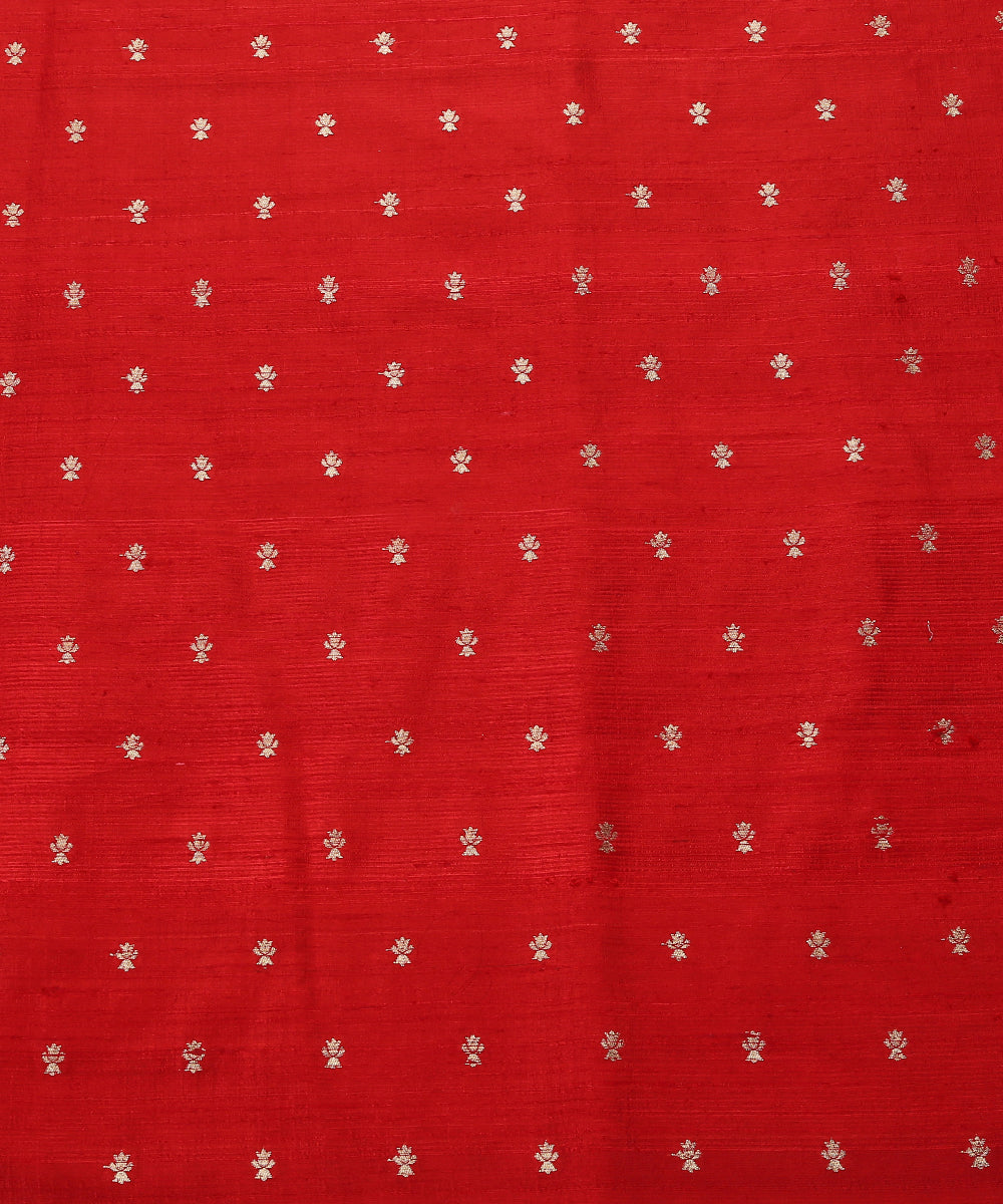 Handloom_Red_Pure_Tussar_Silk_Banarasi_Fabric_With_Sona_Rupa_Zari_Booti_WeaverStory_02