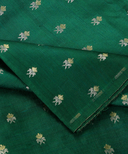 Dark_Green_Handloom_Pure_Tussar_Silk_Banarasi_Fabric_With_Sona_Rupa_Booti_WeaverStory_04