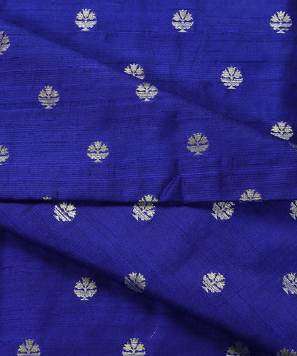 Blue_Handloom_Pure_Tussar_Silk_Banarasi_Fabric_With_Sona_Rupa_Zari_Booti_WeaverStory_04