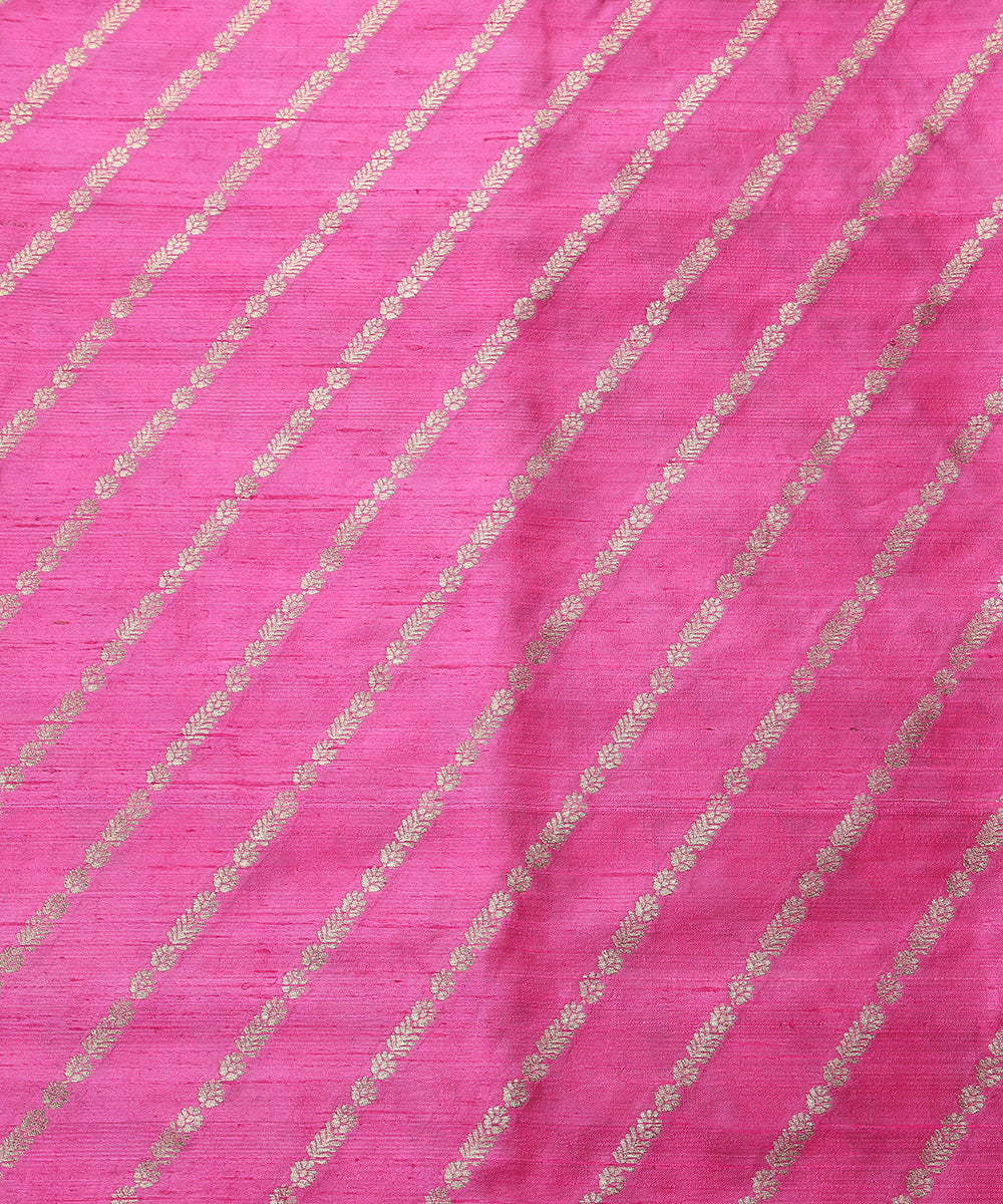 Handloom_Neon_Pink_Pure_Tussar_Silk_Banarasi_Fabric_With_Aada_Jaal_WeaverStory_02