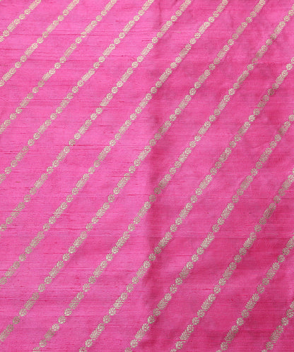 Handloom_Neon_Pink_Pure_Tussar_Silk_Banarasi_Fabric_With_Aada_Jaal_WeaverStory_02