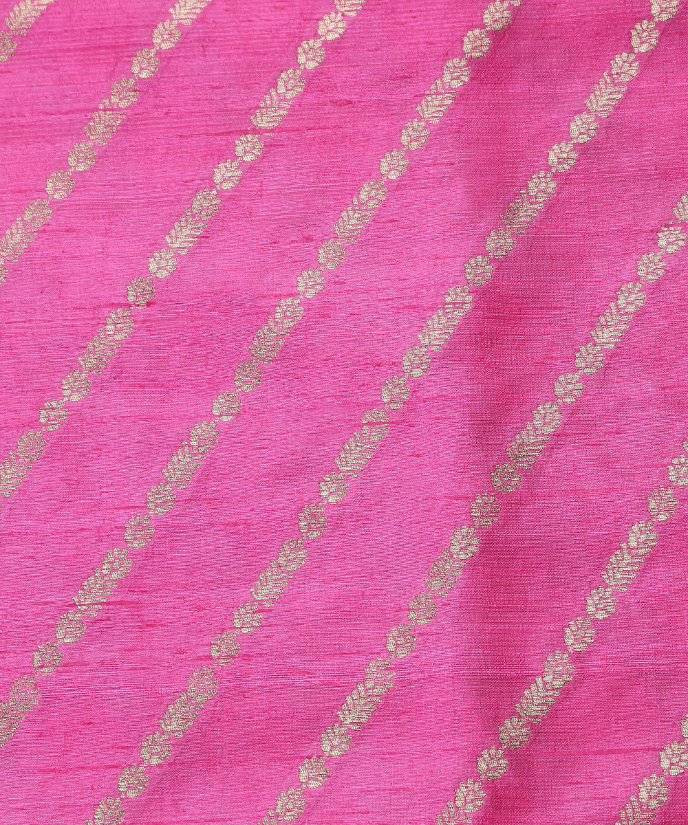 Handloom_Neon_Pink_Pure_Tussar_Silk_Banarasi_Fabric_With_Aada_Jaal_WeaverStory_03
