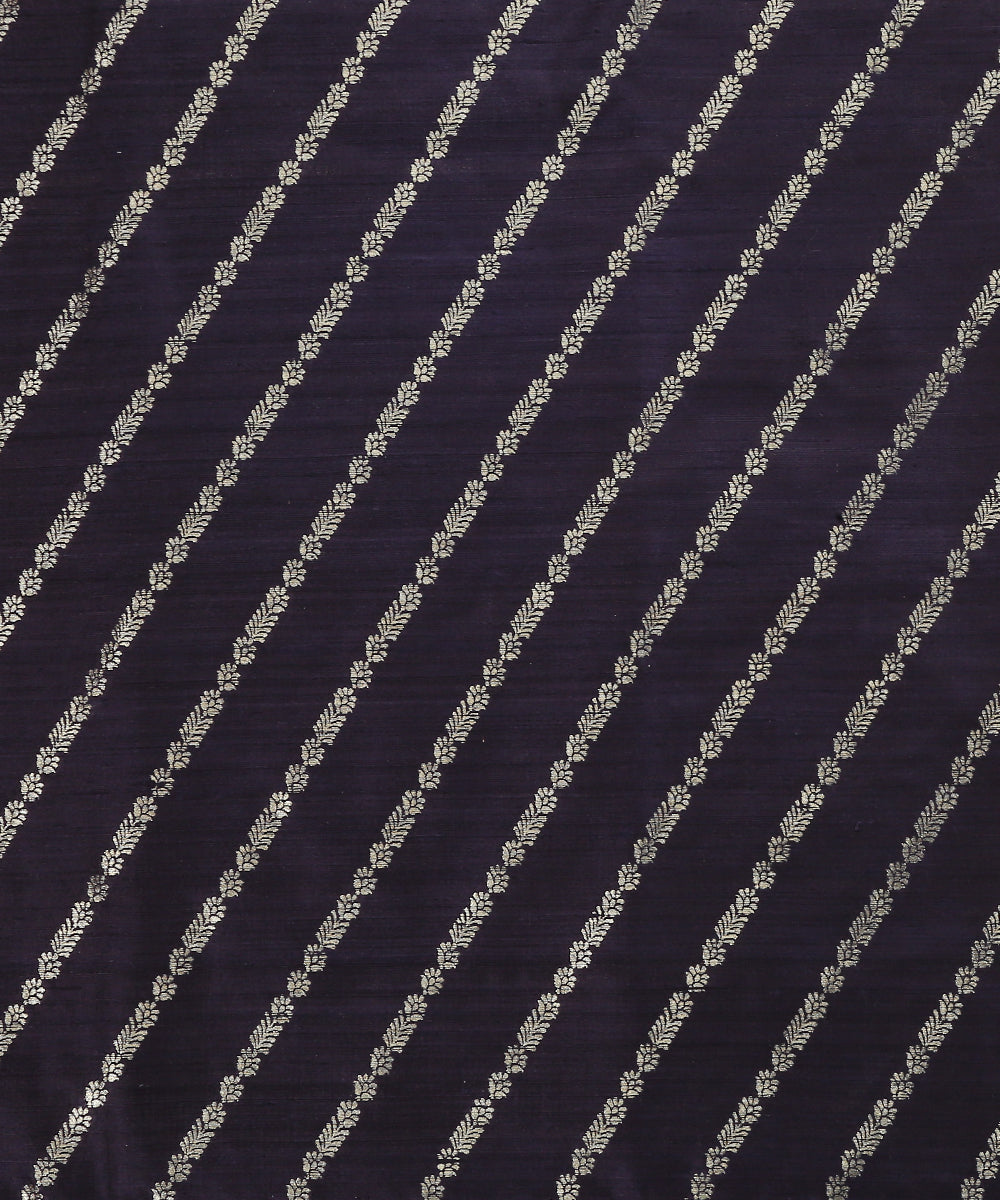 Handloom_Dark_Navy_Blue_Pure_Tussar_Silk_Banarasi_Fabric_With_Cutwork_Zari_Work_WeaverStory_02