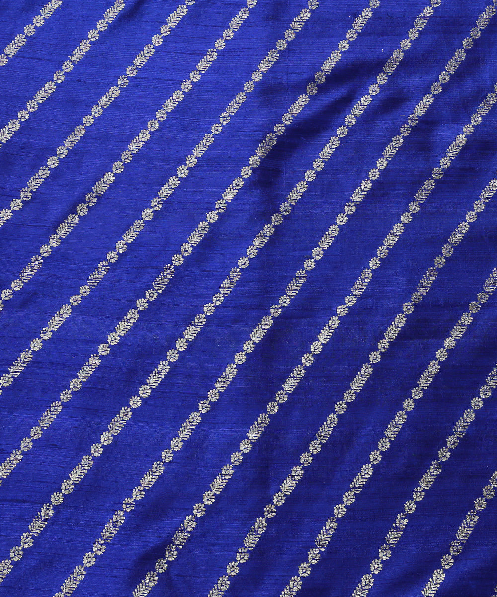 Handloom_Cobalt_Blue_Pure_Tussar_Silk_Banarasi_Fabric_With_Aada_Jaal_WeaverStory_02