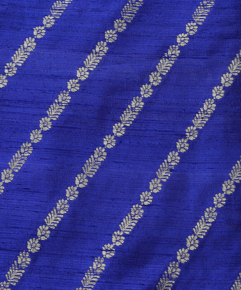 Handloom_Cobalt_Blue_Pure_Tussar_Silk_Banarasi_Fabric_With_Aada_Jaal_WeaverStory_03