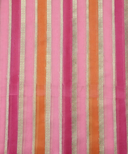 Pink_And_Orange_Handloom_Paint_Organza_Banarasi_Fabric_With_Striped_Zari_Work_WeaverStory_02