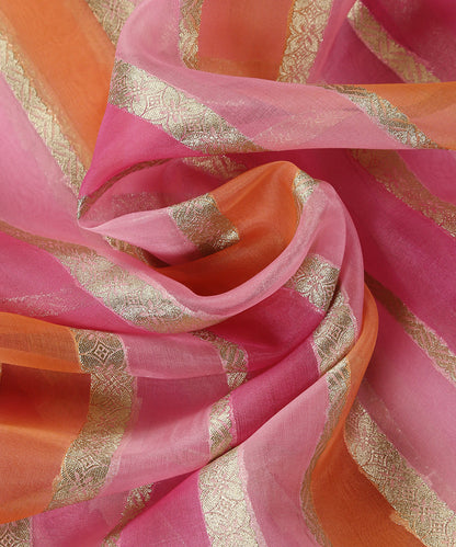 Pink_And_Orange_Handloom_Paint_Organza_Banarasi_Fabric_With_Striped_Zari_Work_WeaverStory_05