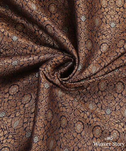 Indigo_Blue_Handloom_Pure_Katan_Silk_Mughal_Motif_Kimkhab_Banarasi_Fabric_In_Antique_Zari_WeaverStory_05