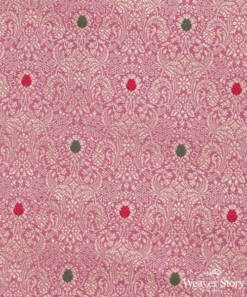 Handloom_Pink_Pure_Katan_Silk_Mughal_Motif_Kimkhab_Banarasi_Fabric_In_Antique_Zari_WeaverStory_02