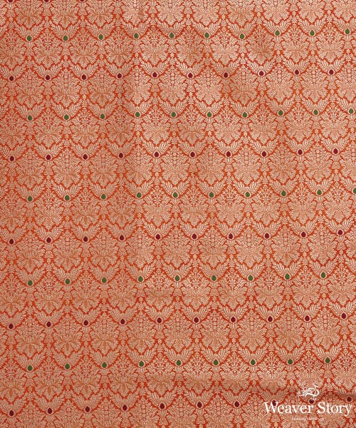 Peach_Handloom_Pure_Katan_Silk_Mughal_Motif_Kimkhab_Banarasi_Fabric_In_Antique_Zari_WeaverStory_03