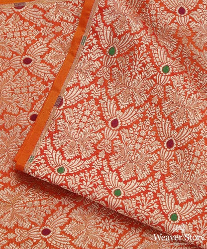 Peach_Handloom_Pure_Katan_Silk_Mughal_Motif_Kimkhab_Banarasi_Fabric_In_Antique_Zari_WeaverStory_04