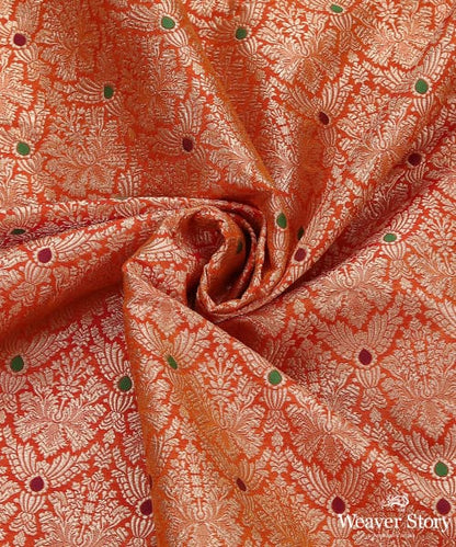 Peach_Handloom_Pure_Katan_Silk_Mughal_Motif_Kimkhab_Banarasi_Fabric_In_Antique_Zari_WeaverStory_05