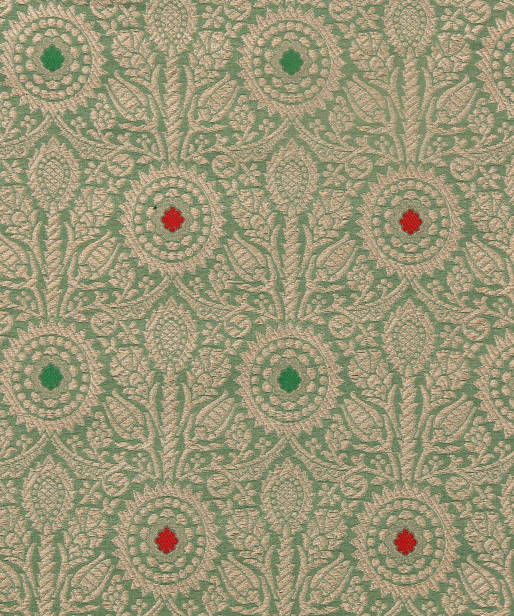 Sage_Green_Handloom_Pure_Katan_Silk_Kimkhab_Banarasi_Fabric_With_Antique_Zari_And_Mughal_Motifs_WeaverStory_03