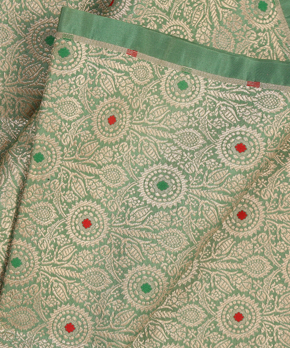 Sage_Green_Handloom_Pure_Katan_Silk_Kimkhab_Banarasi_Fabric_With_Antique_Zari_And_Mughal_Motifs_WeaverStory_04