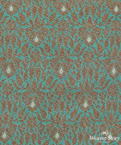 Handloom_TURQUOISE_Pure_Katan_Silk_Kimkhab_Banarasi_Fabric_In_Antique_Zari_With_Silver_Meenakari_WeaverStory_02