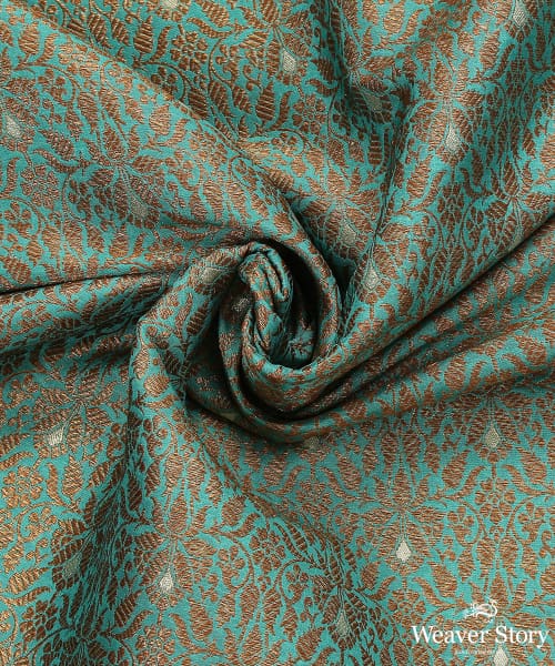 Handloom_TURQUOISE_Pure_Katan_Silk_Kimkhab_Banarasi_Fabric_In_Antique_Zari_With_Silver_Meenakari_WeaverStory_05