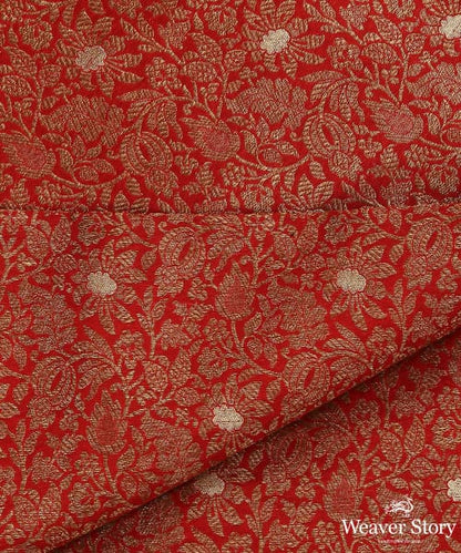 Red_Handloom_Pure_Katan_Silk_Kimkhab_Banarasi_Fabric_In_Antique_Zari_With_Silver_Meenakari_WeaverStory_04