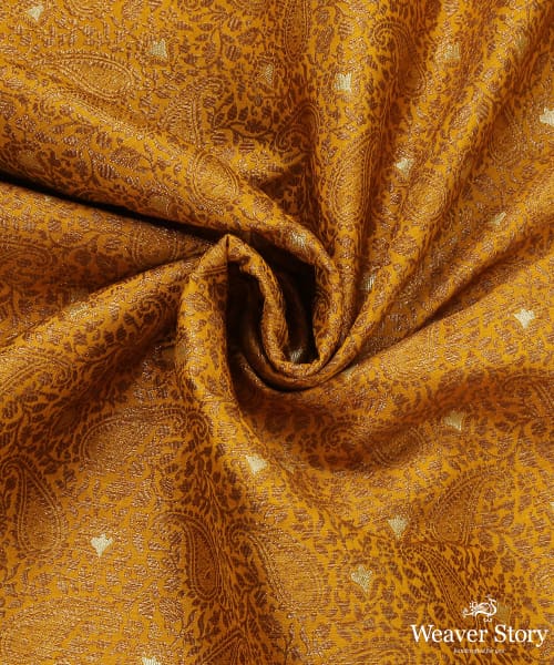 Handloom_Mustard_Pure_Katan_Silk_Banarasi_Fabric_In_Antique_Zari_WeaverStory_05