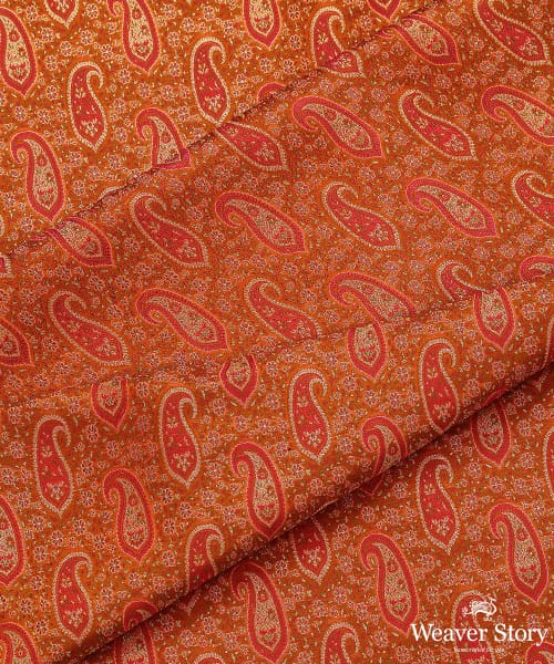 Handloom_Orange_Pure_Katan_Silk_Jamawar_Banarasi_Fabric_With_Three_Color_Zari_WeaverStory_04