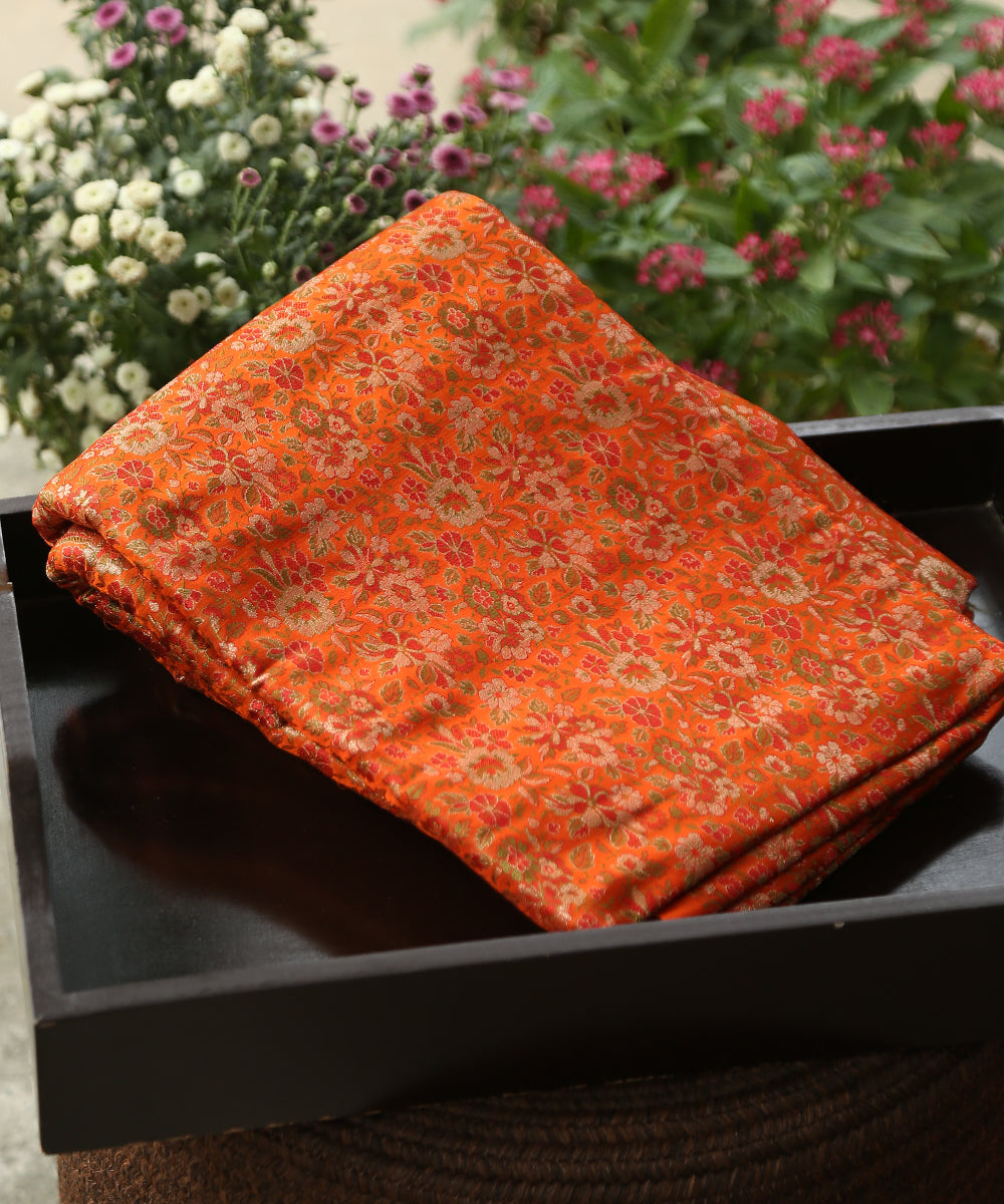 Orange_Handloom_Pure_Katan_Silk_Kimkhab_Banarasi_Fabric_With_Three_Color_Zari_WeaverStory_01
