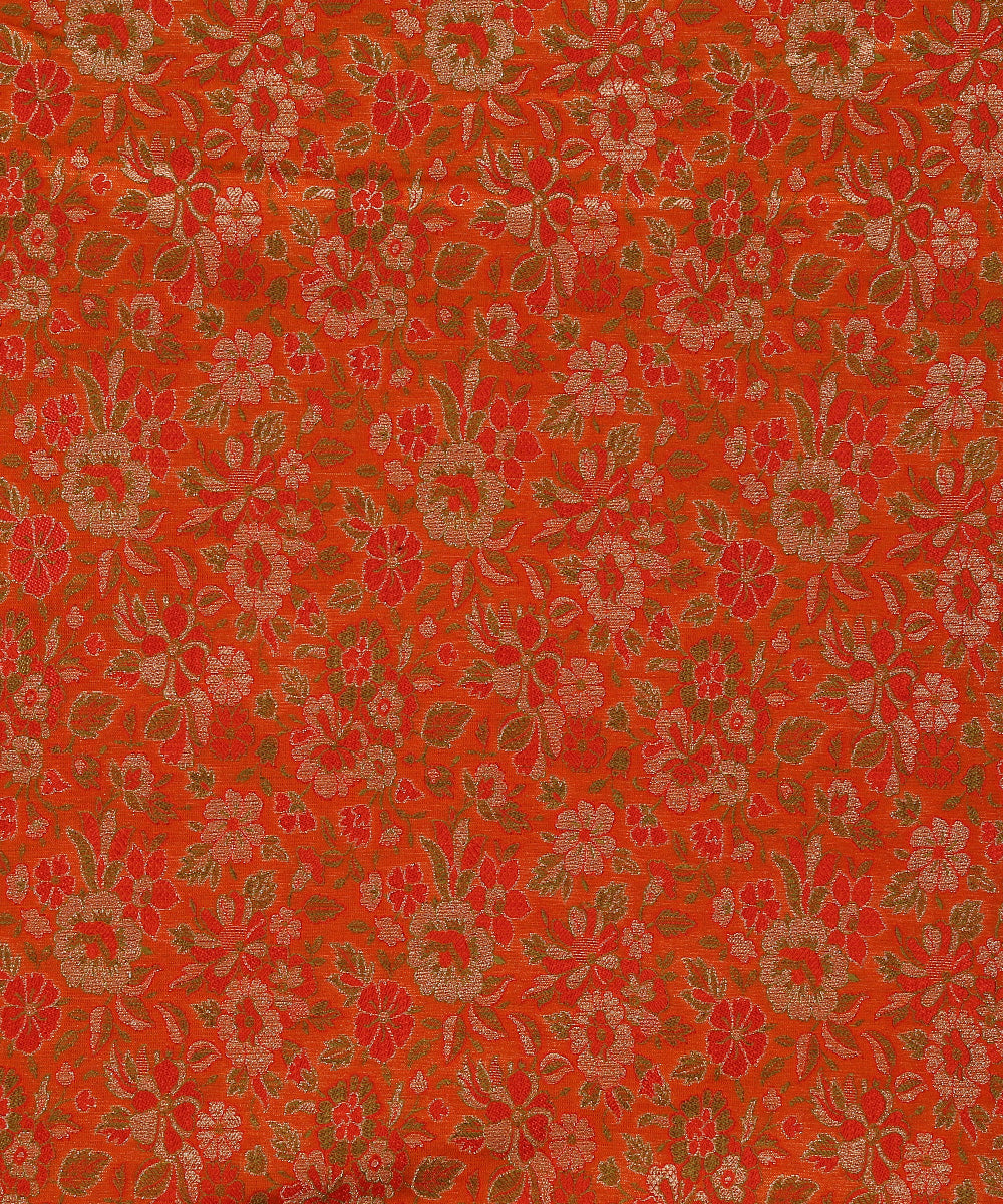 Orange_Handloom_Pure_Katan_Silk_Kimkhab_Banarasi_Fabric_With_Three_Color_Zari_WeaverStory_02