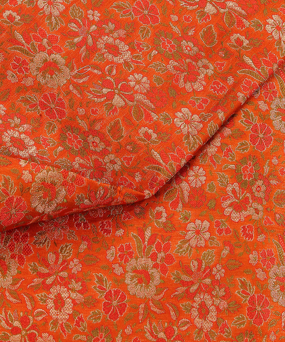Orange_Handloom_Pure_Katan_Silk_Kimkhab_Banarasi_Fabric_With_Three_Color_Zari_WeaverStory_04