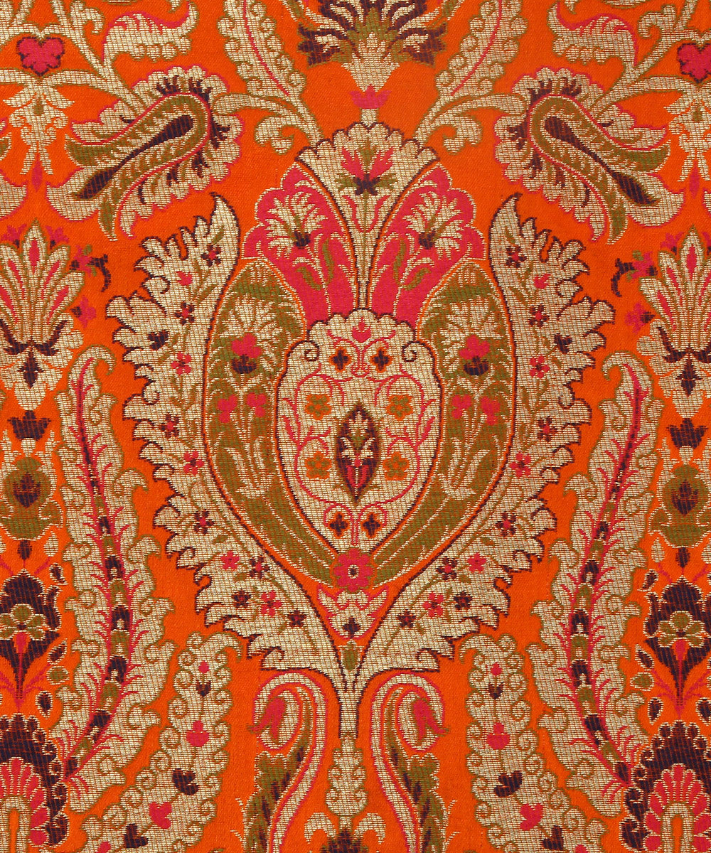Orange_Handloom_Pure_Katan_Silk_Kimkhab_Banarasi_Fabric_With_Multicolor_Meenakari_WeaverStory_02