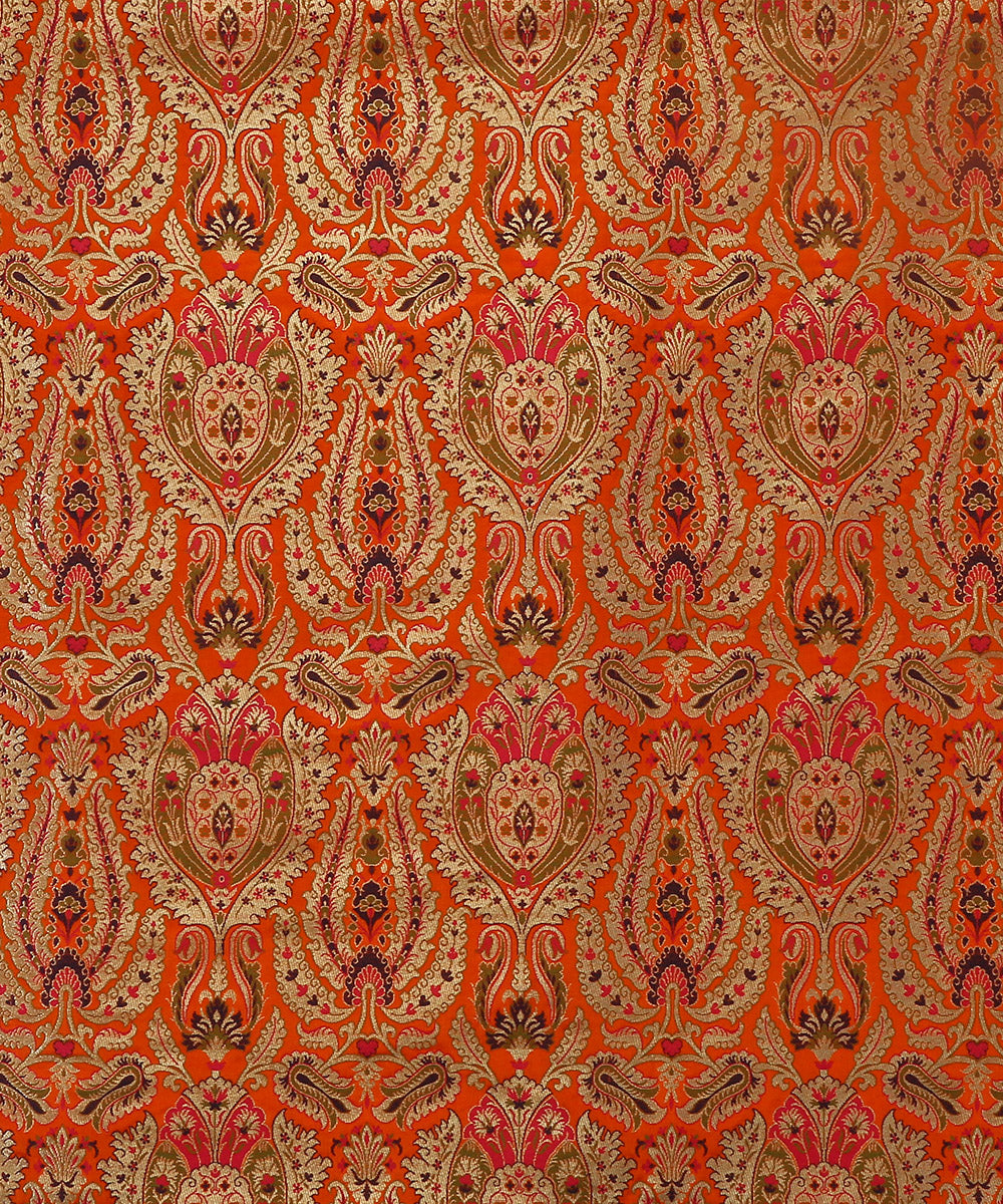 Orange_Handloom_Pure_Katan_Silk_Kimkhab_Banarasi_Fabric_With_Multicolor_Meenakari_WeaverStory_03