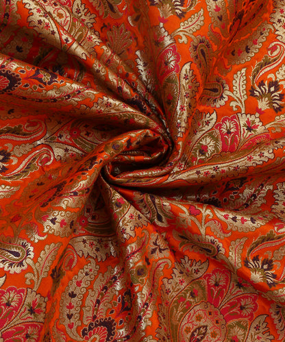Orange_Handloom_Pure_Katan_Silk_Kimkhab_Banarasi_Fabric_With_Multicolor_Meenakari_WeaverStory_05