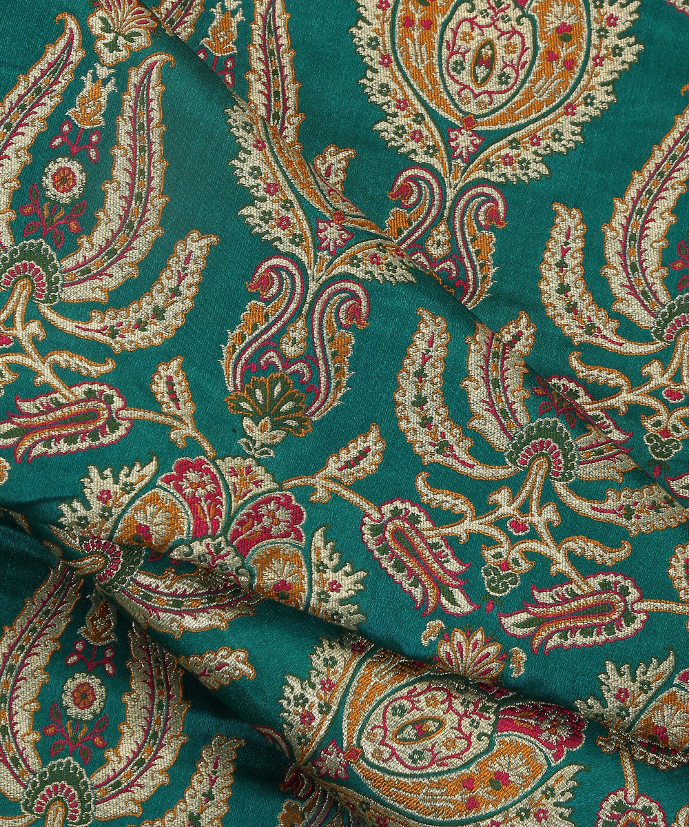 Handloom_Sea_Green_Pure_Katan_Silk_Kimkhab_Banarasi_Fabric_With_Multicolor_Meenakari_WeaverStory_04