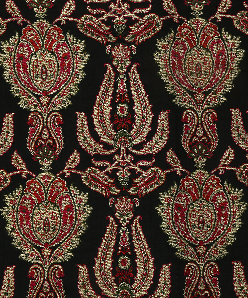 Black_Handloom_Pure_Katan_Silk_Kimkhab_Banarasi_Fabric_With_Multicolor_Meenakari_WeaverStory_02