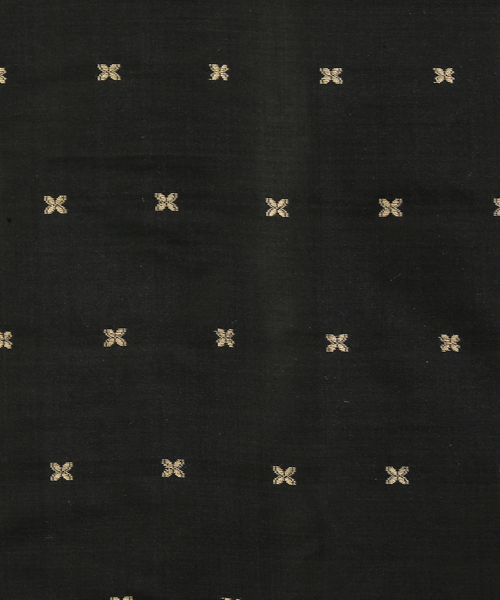 Black_Handloom_Pure_Katan_Silk_Banarasi_Fabric_With_Cutwork_Booti_WeaverStory_03